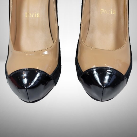 Christian Louboutin Two Tone Leather and Suede Mago Cap Toe Platform Pumps - Picture 3 of 13